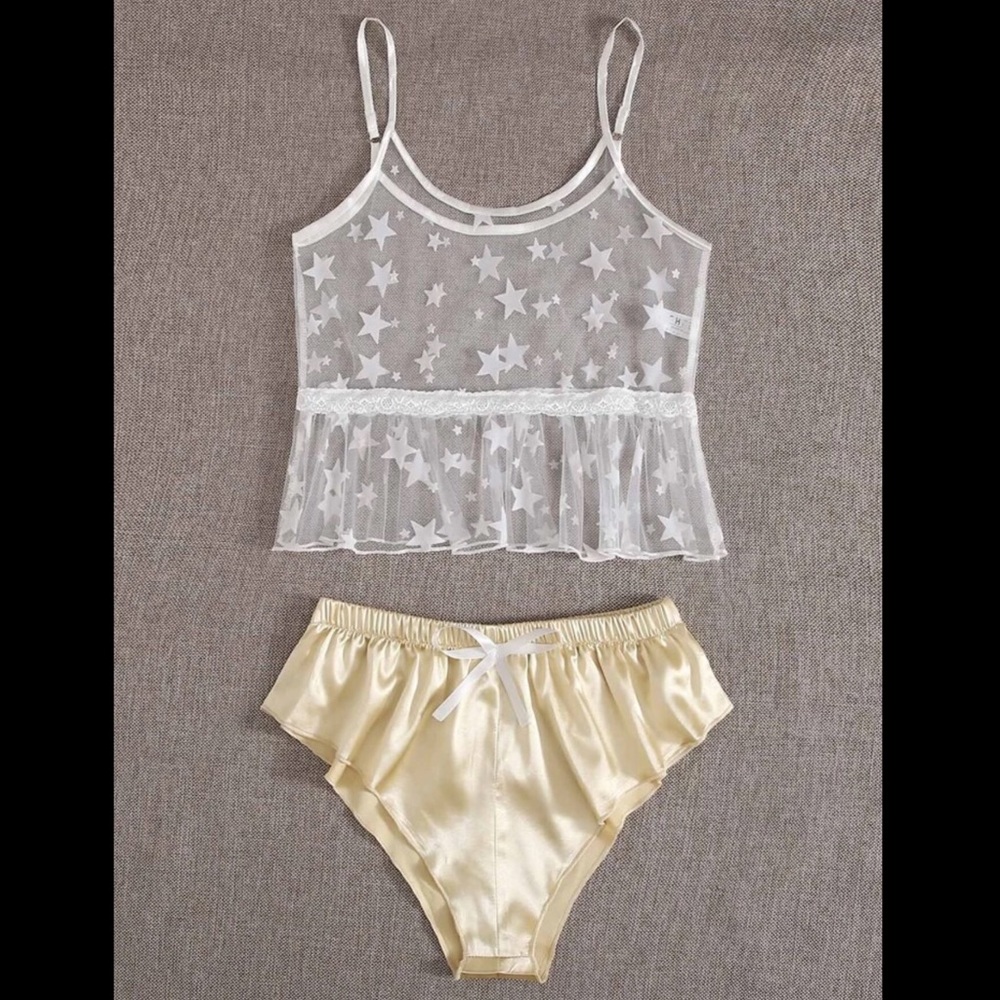 Star, Mesh, Lace & Satin, Lingerie Set - Picture 3 of 5